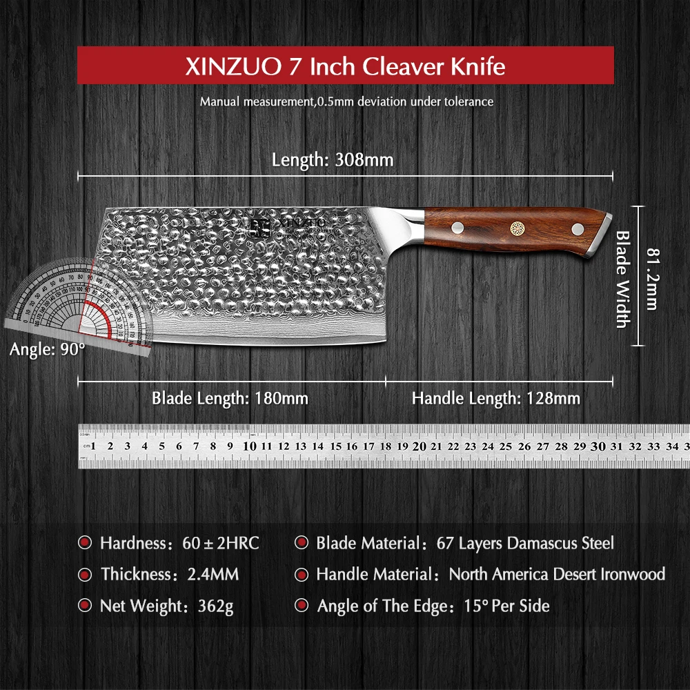 XINZUO 7\'\' inch Cleaver Knife Chinese Style VG10 Damascus Steel Kitchen Knife Brand Butchers Cleaver Knives Comfortable