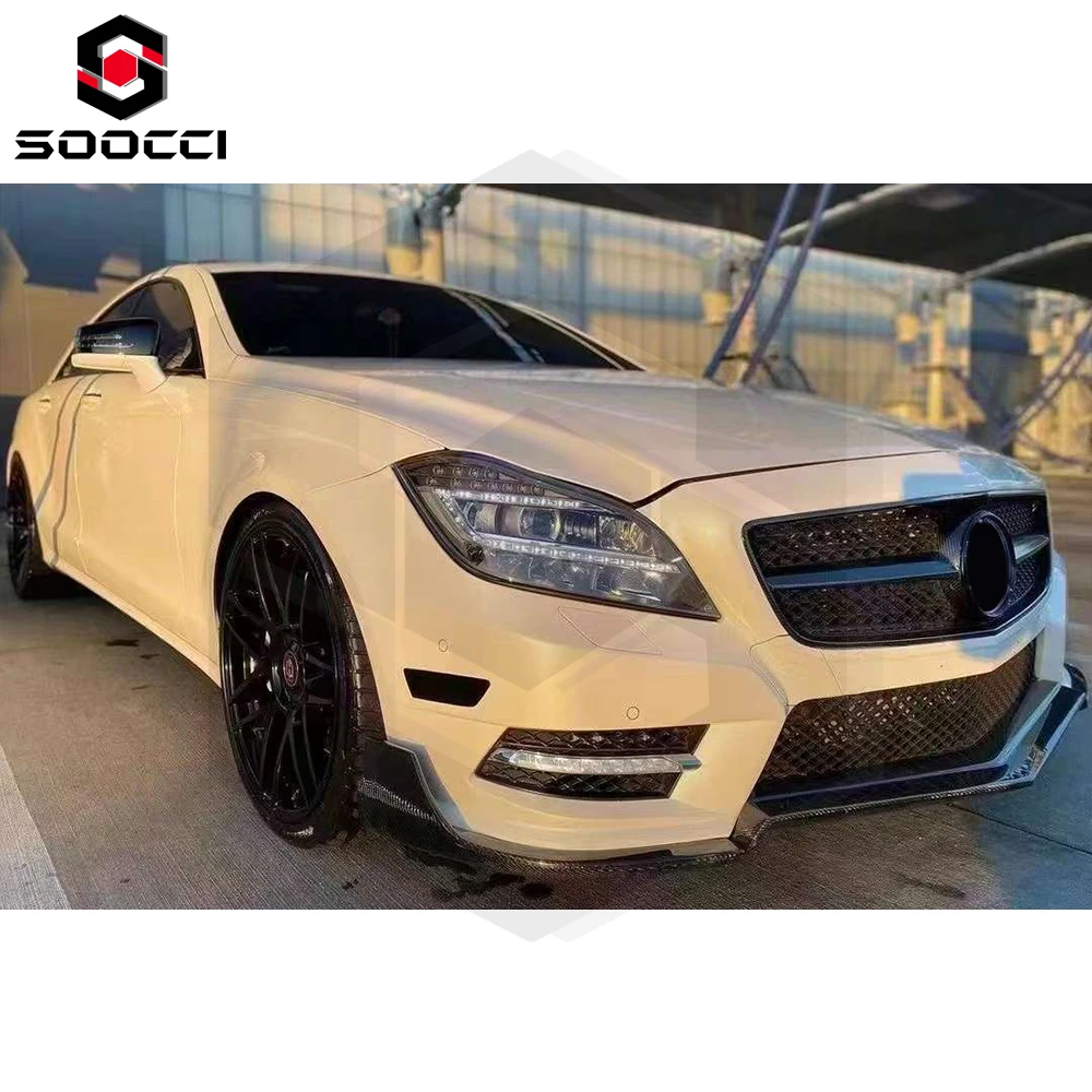 Carbon Fiber R Style Frontlippe für CLS-Klasse W218 Sport 2011-2014 Frontstoßstange Diffusor Splitter Spoiler Bodykit