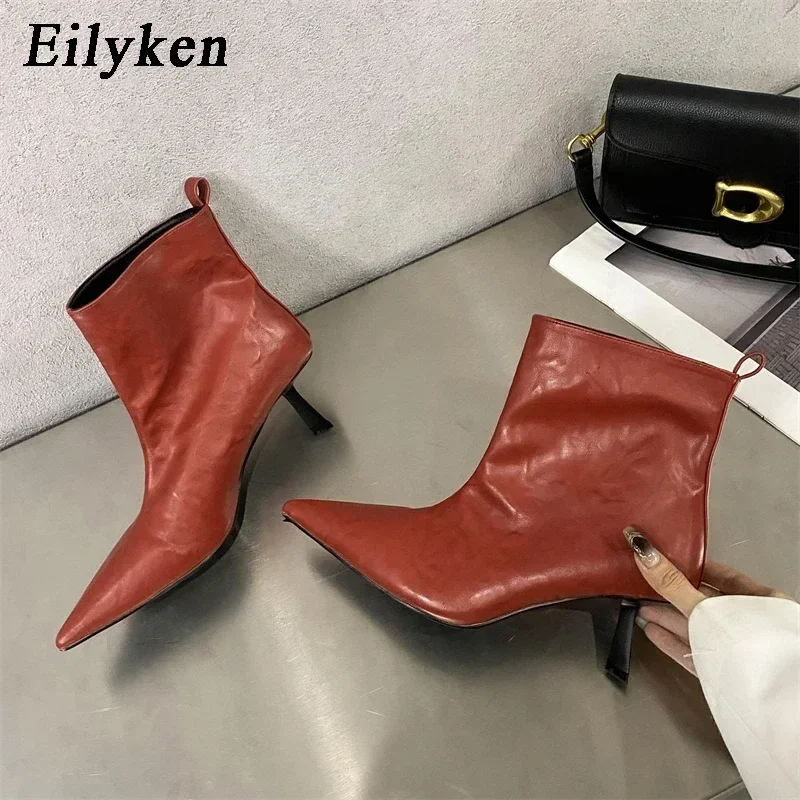 Eilyken Neue Mode Stiefeletten Frauen Spitz Dünne Kurze Damen Booties Hochzeit Kleid Schuhe Herbst Winter Zapatos Mujer
