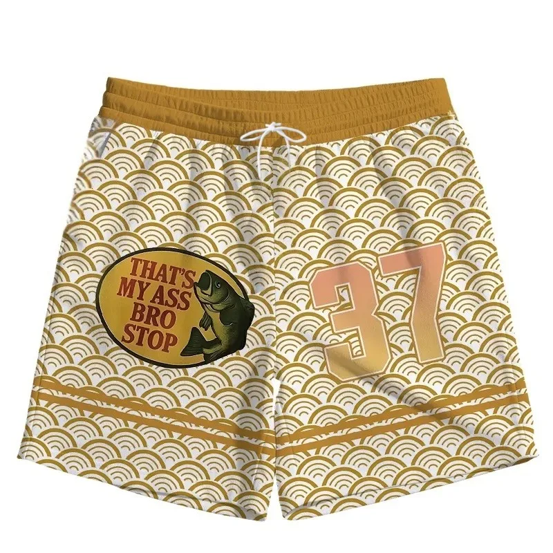 

Quick-drying and Breathable, Fun Fishing Slogan-printed Beach Pants - Summer Seaside Vacation Casual Five-inch Shorts