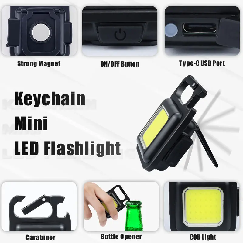 Mini Flashlight Rechargeable Glare COB Keychain Light USB Charging Emergency Lamps LED Work Light Portable Outdoor Camping Light