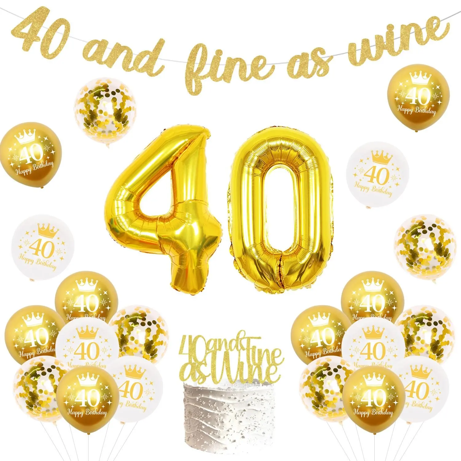 

40 and Fine As Wine Birthday Decoration Gold 40th Birthday Party Decor 40 and Fabulous Cake Topper Fine As Wine Banner Cheers