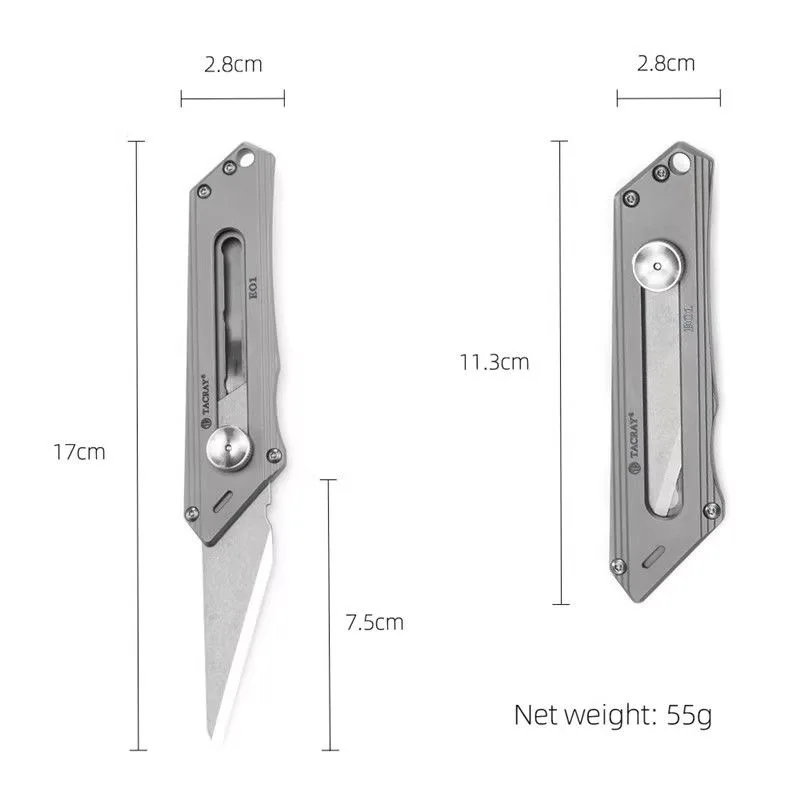 TC4 Titanium Handle Utility Knife Paper Cutter Broken Window Escape Knife Outdoor Camping Hunting EDC Tool Replaceable CKB2 Blad