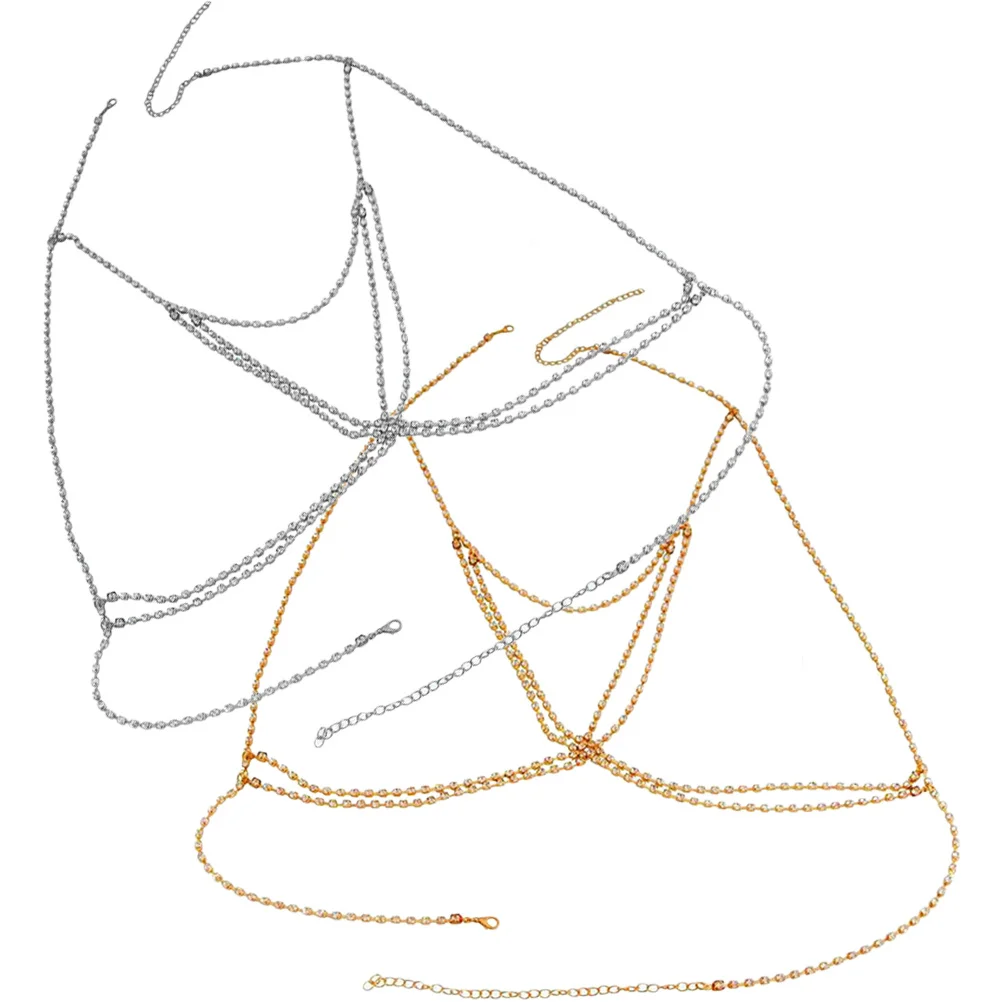 

2Pcs Hanging Necklaces Rhinestone Bra Chain Sexy Body Chain Jewelry for Women Dance Costume Gift Rhinestone Bra