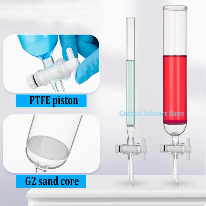 1pcs Lab glass chromatography filter column with PTFE piston chromatographic column with sand core