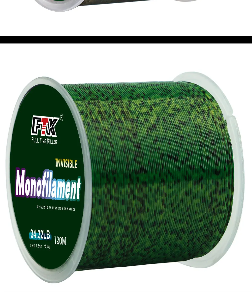 FTK 120m Unsichtbare Angelschnur 0,20mm-0,50mm 4,13LB-34,32LB Gefleckte Karpfen-Monofilamentschnur Extrem Starke Gefleckte Schnur Sinkend – Detail 13