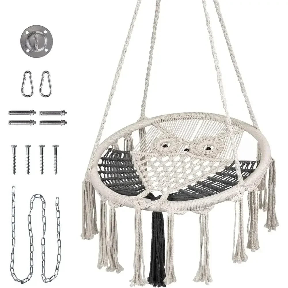 Owl-Themed Hanging Swing Chair with Knitted Mesh, Ideal for Indoor and Outdoor Spaces, Compact Size (24 in Wide)