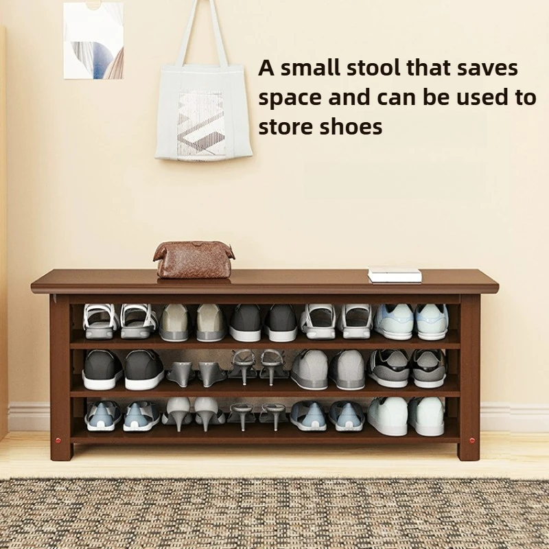 Шкаф для обуви из цельного дерева, табурет для смены обуви, встроенная полка для хранения в прихожей, стеллаж для хранения на пороге и организация