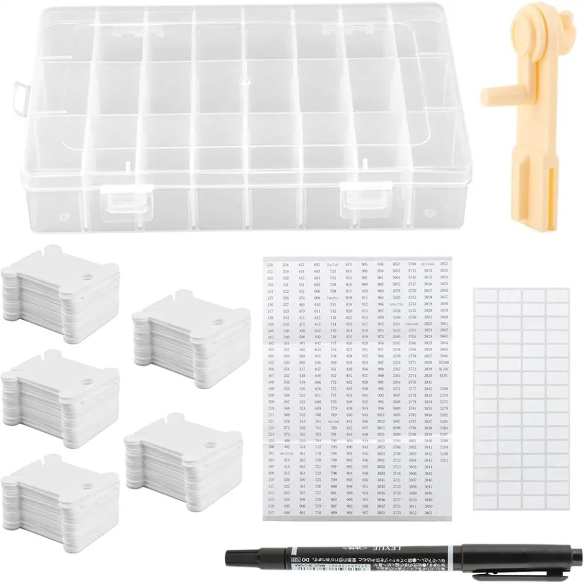 ABLG Embroidery Floss Organizer - Thread Storage Box with 24 Removable Compartments, 40 Hard Plastic Floss Bobbins & Stickers