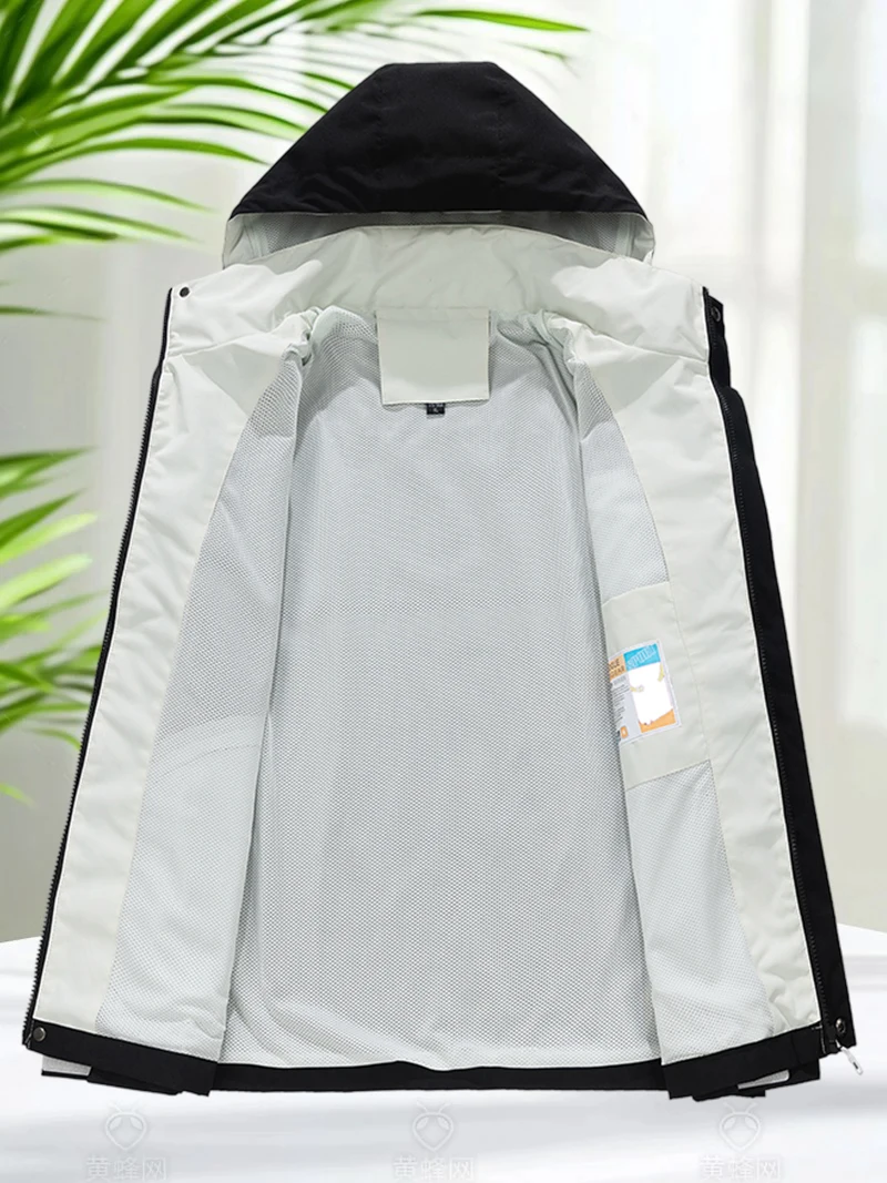 سترة مضادة للماء للرجال مع غطاء محرك السيارة مبطن بشبكة قابلة للتنفس لربيع الخريف للرجال والنساء بلون سادة معاطف للتخييم والمشي لمسافات طويلة خفيفة الوزن #3