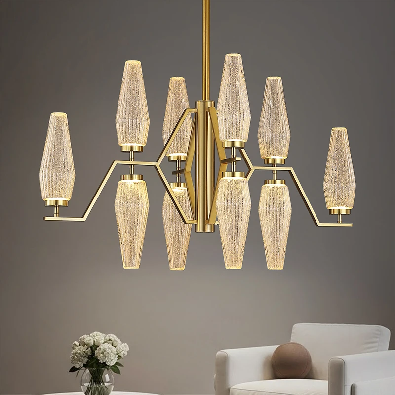 

Luxury Hanging Lamp for Dining Table Hall Chandelier Glass Lighting Golden High Ceiling Chandelier Living Room Pendant Light
