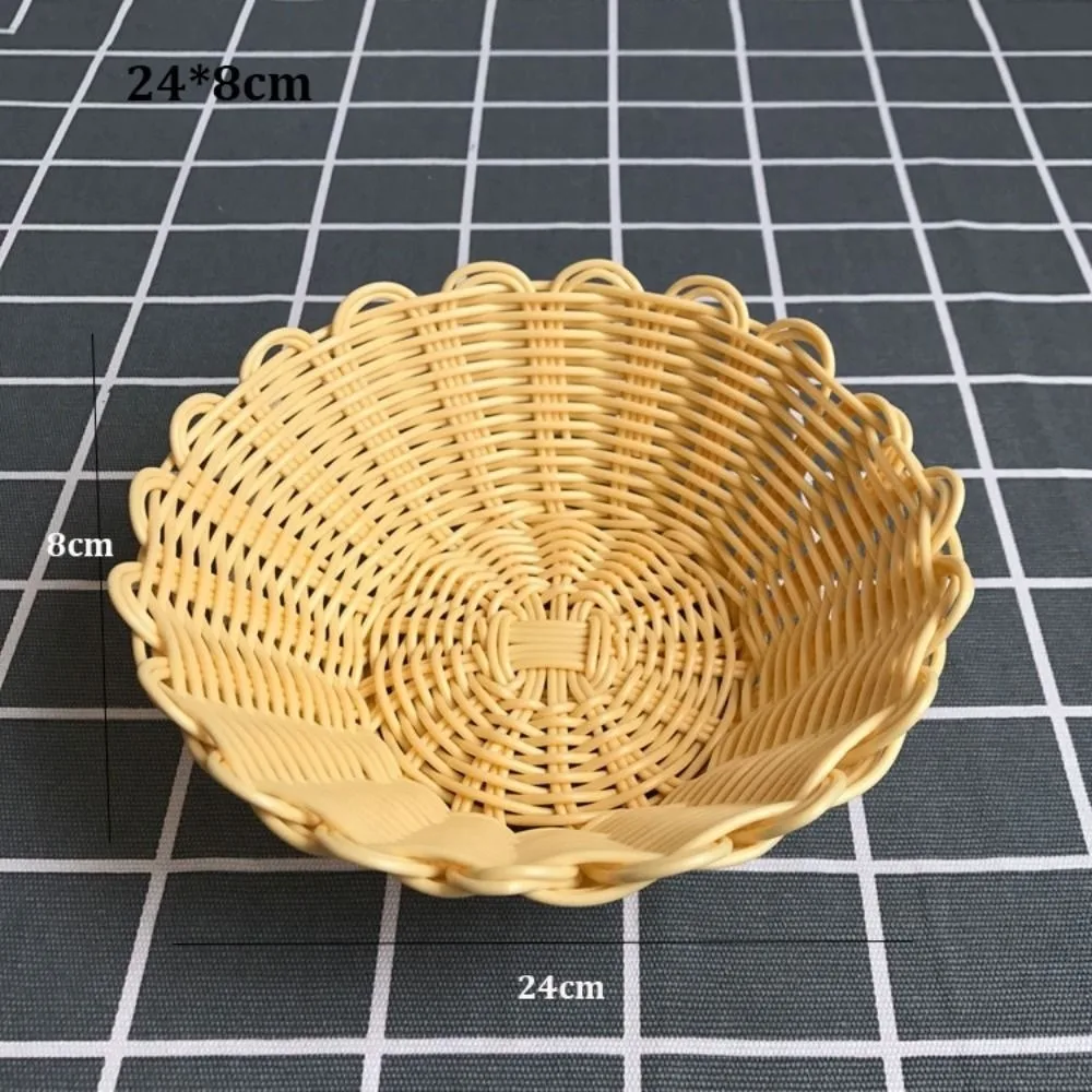 Multistyles Imitation Rattan Fruit Plate Retro Woven Multipurpose Storage Rattan Woven Tea Tray Picnic Snacks Sundry Baskets