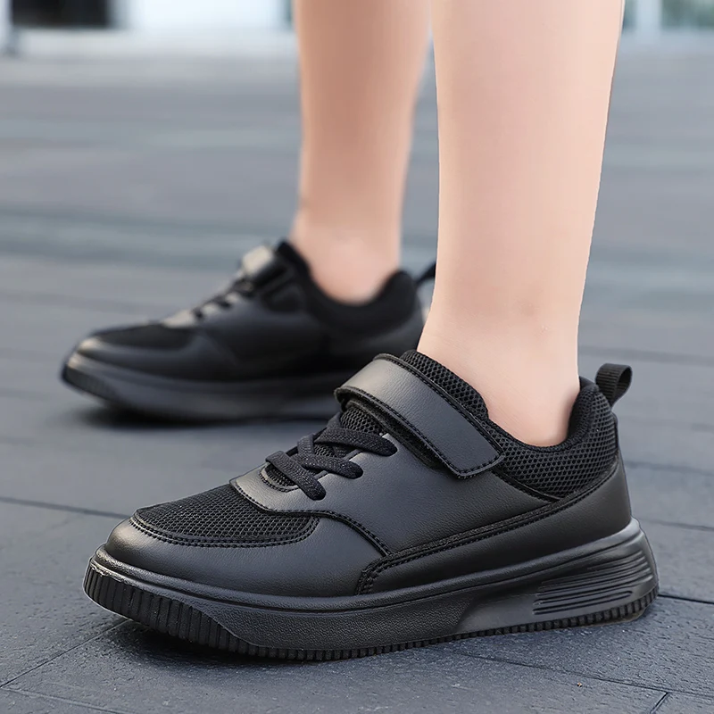 子供靴白男の子スクールシューズ秋革子供スケートボードカジュアルスポーツシューズ軽量テニス男の子スニーカー黒