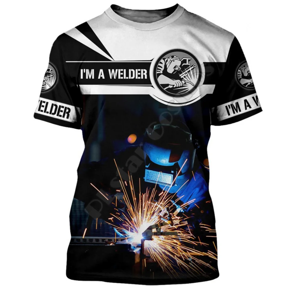 New Men\'s T-shirt Welder Shirt Workwear Men Oversized Casual Short Sleeve Tees Summer Cotton Streetwear Tops Daily Pullover