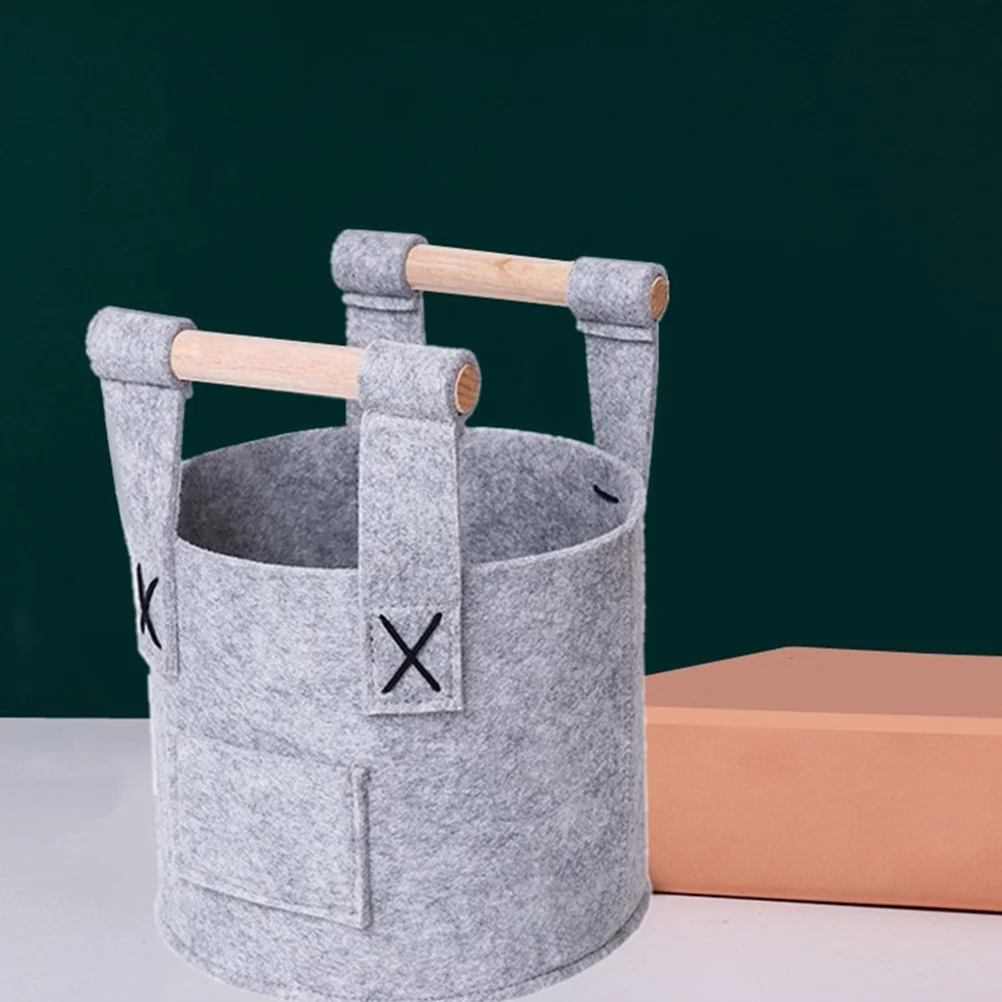 

1Pcs Desktop Storage Basket Foldable Thick Felt Dirty Clothes Holder with Handles Creative Barrel Shape for Bedroom Living Room