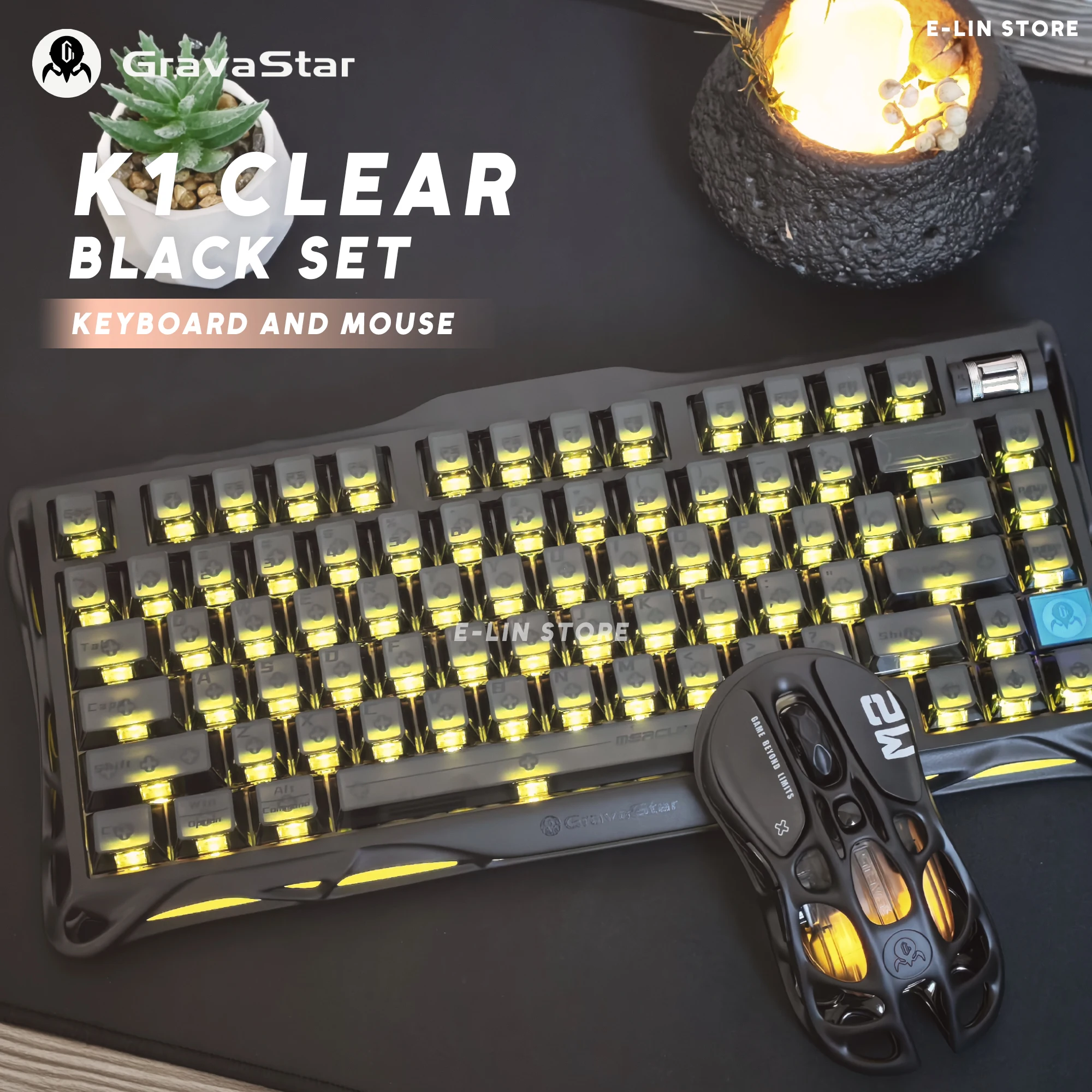 Gravastar Mercury K1 K1 Pro Black Wireless Gaming Mechanical Keyboard Set With M2 Mouse Bluetooth RGB Keyboard Mouse Set