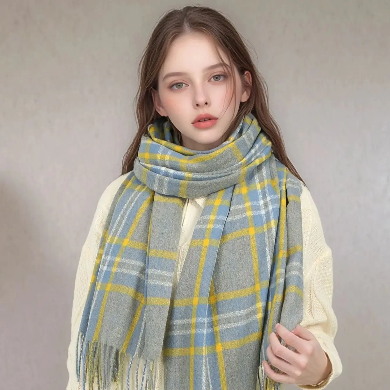 الشتاء منقوشة مطبوعة الكشمير وشاح شال للمرأة رجل الخريف الشتاء الدافئة طويلة شرابة الأوشحة التفاف الصلبة Mulffer 182*66 سنتيمتر