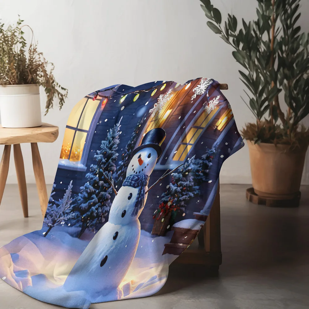 

Tuniu Winter Snowman Throw Blanket Sofa Bed Room Decoration Soft Warm Cozy Throw Pillow Gift