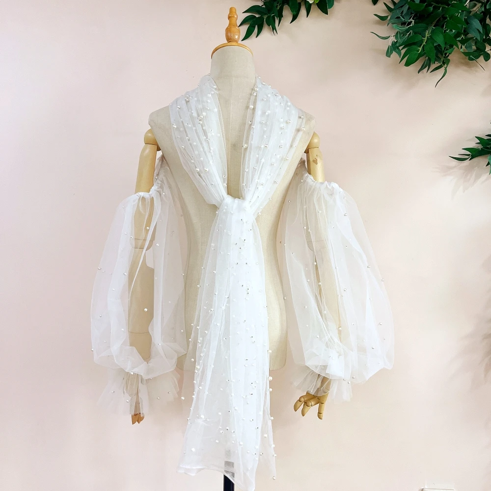 Avvolgimento da sposa bianco crema maniche staccabili con collo sciarpa in tulle Accessori romantici per scialle da sposa