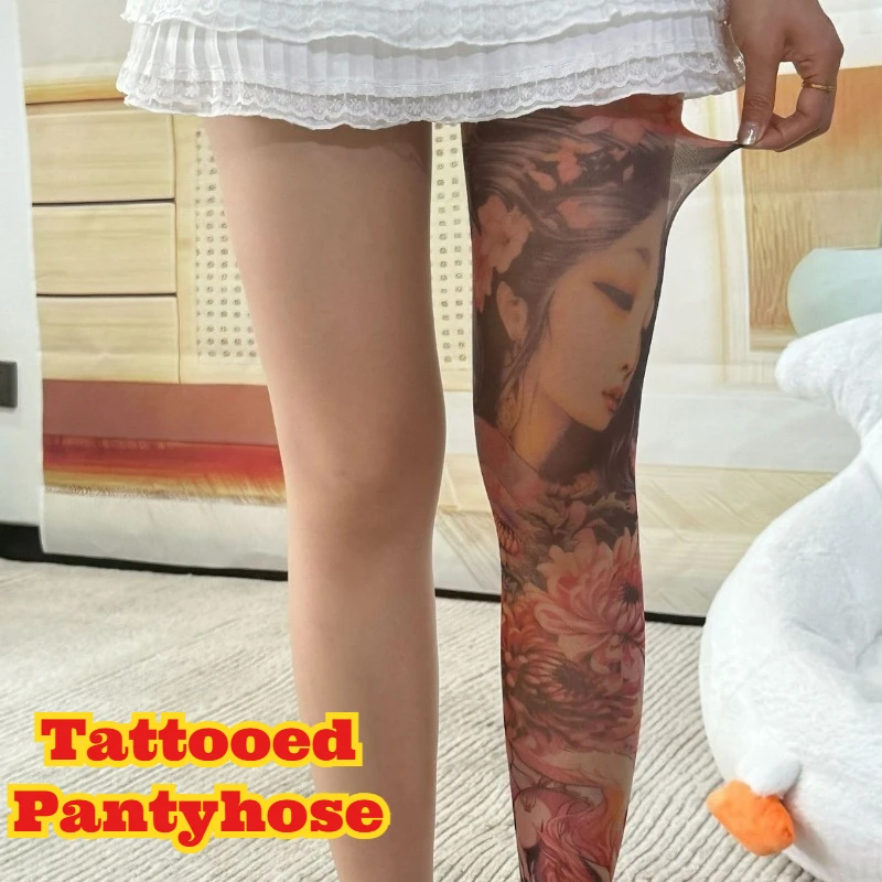 

Realistic Peony Flower Tattoo Tights Fake Body Art Sock Sheer Summer Stockings Waterproof Non Transfer Leg Wear Adults Unisex