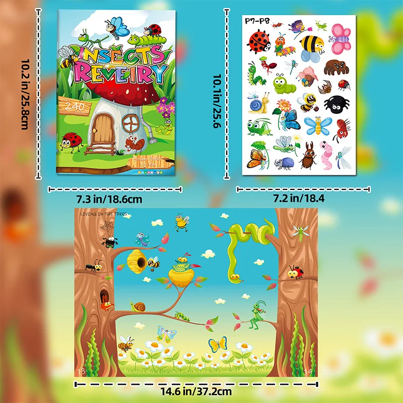 Insect Themed Sticker Book Children\'s Enlightenment Recognition Quiet Book Focus Training Self-adhesive Puzzle Toy Book