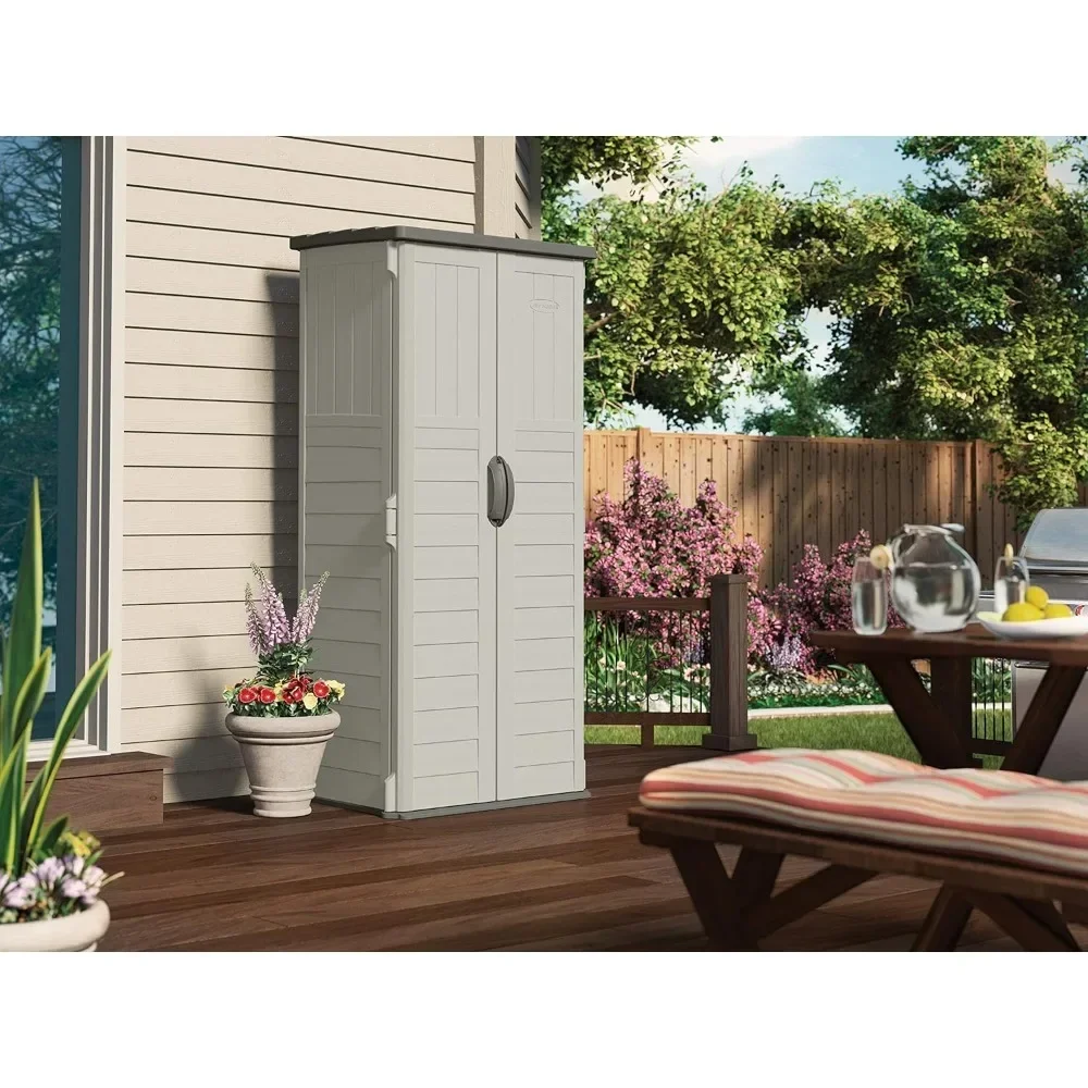 Outdoor Small Vertical Resin Storage Shed with Floor - Vanilla