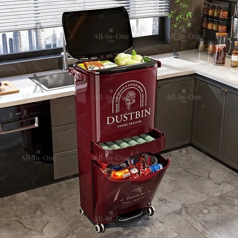Double Inner Bucket Dry and Wet Separation Kitchen Bucket, Multi-layer No-bend Large Moving Cover