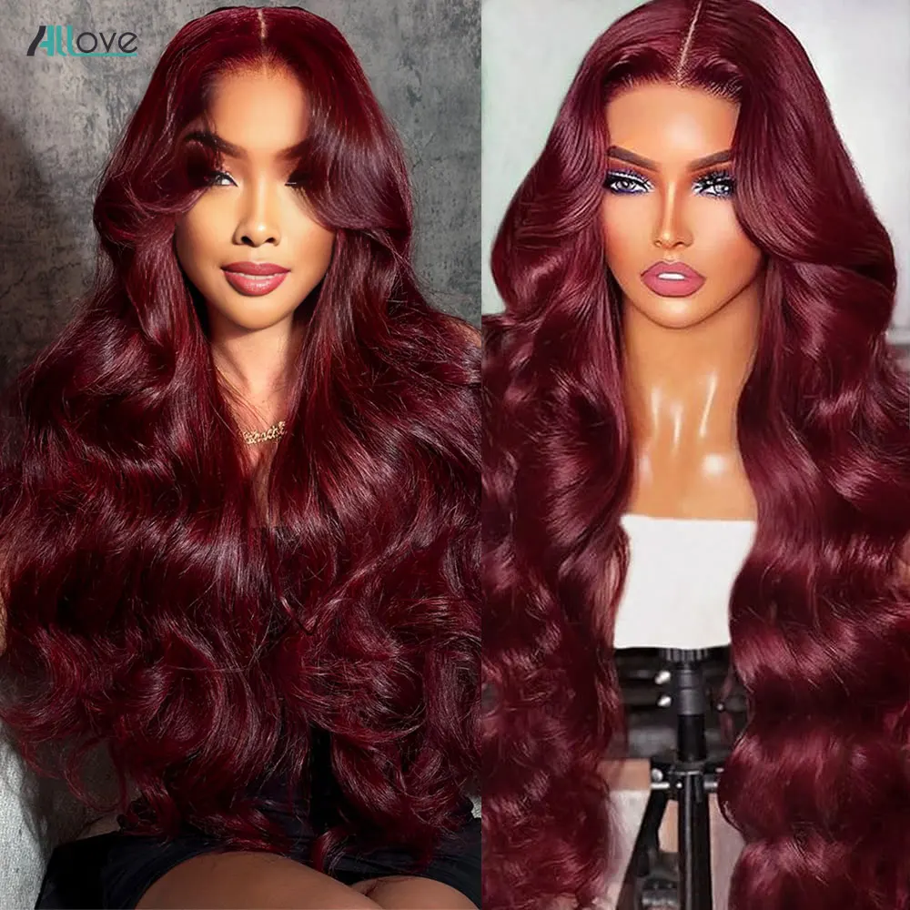 

Allove 99J Burgundy Body Wave Lace Front Wigs 13x4 Transparent Lace Frontal Wig Brazilian Colored Human Hair Wigs For Women