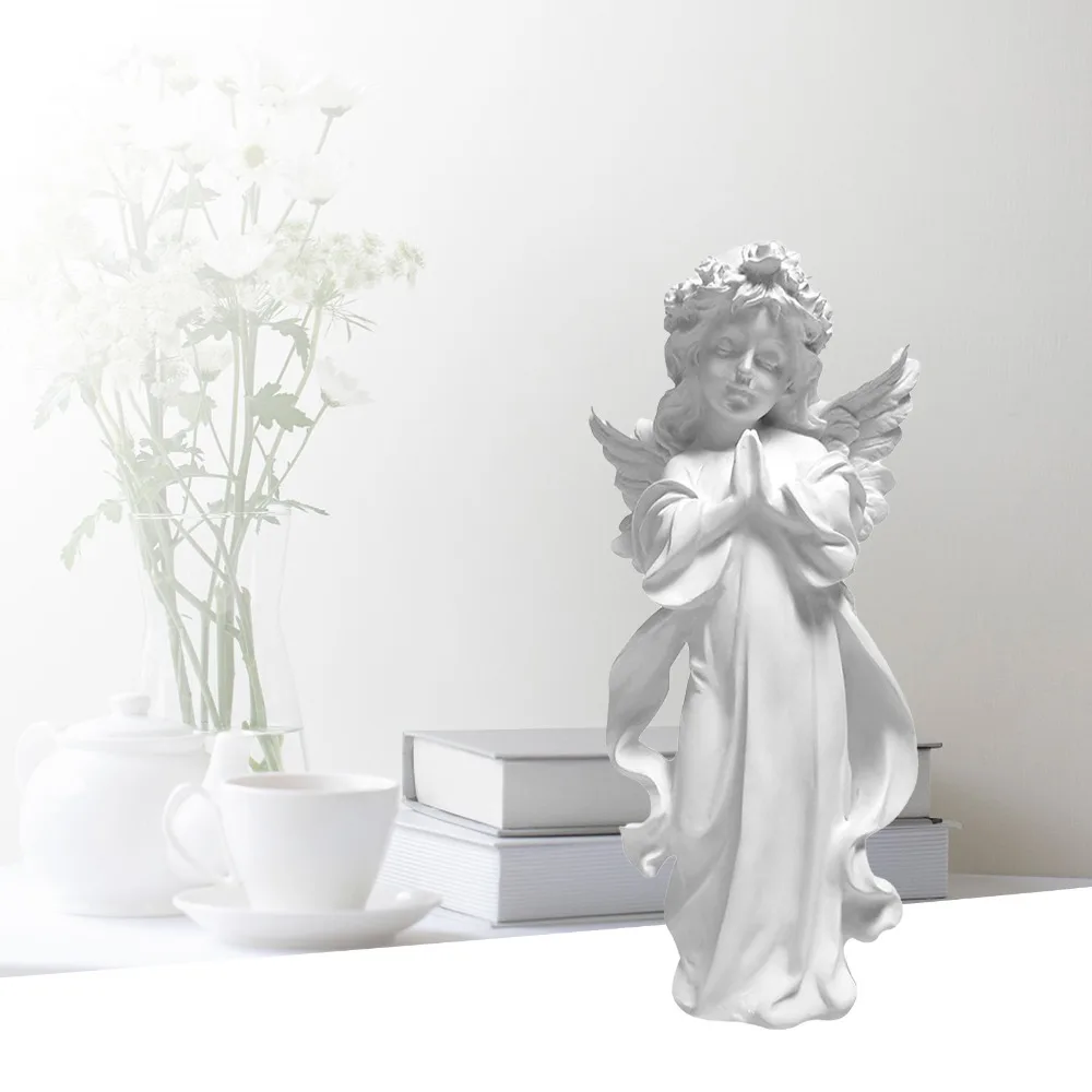 Gypsum Gypsum Human Shaped Tabletop Decorative Figurine 3.54x2.76x7.48in White Multi-scene Gypsum Interior Ornament Angel