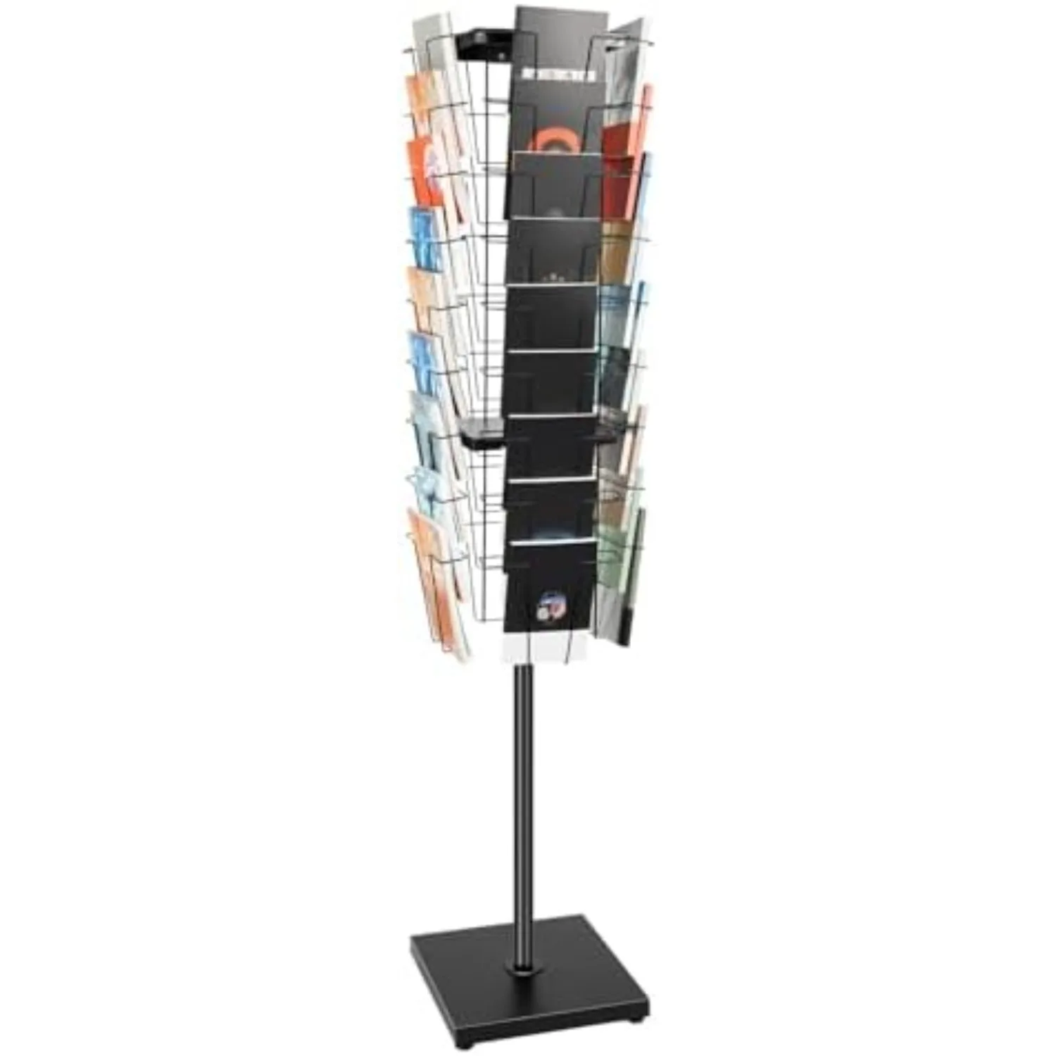 36 Pockets 360°Rotating Magazine Rack Holder Brochure Display Stand, 132lbs Capacity Floor Mounted Magazine Racks