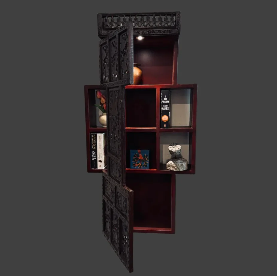 Wooden wall-mounted bookshelf cabinet floating storage compartment home office