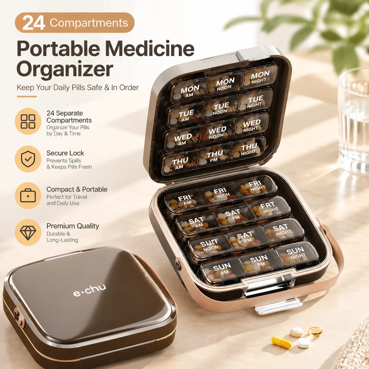 7 Day Weekly Pill Organizer 3 Times a Day Large Capacity Food Grade Portable Pill Box for Purse Pocket Medicine Storage Case