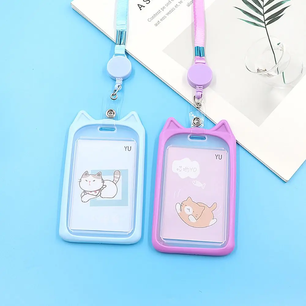 Étui de rangement transparent pour cartes d'étudiant, porte-cartes, contrôle d'accès, Kawaii, lapin mignon, bus, chat, couverture coréenne