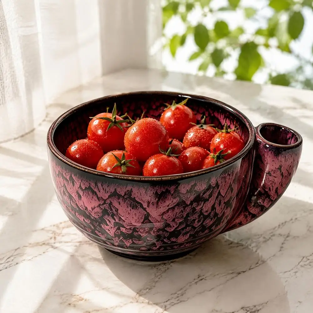 Ceramic Berry Swirl Bowl, Auto Swirl Fruit Washing Bowl, Vegetable Colander with Drain Holes, Kitchen Produce Cleaner for Strawb