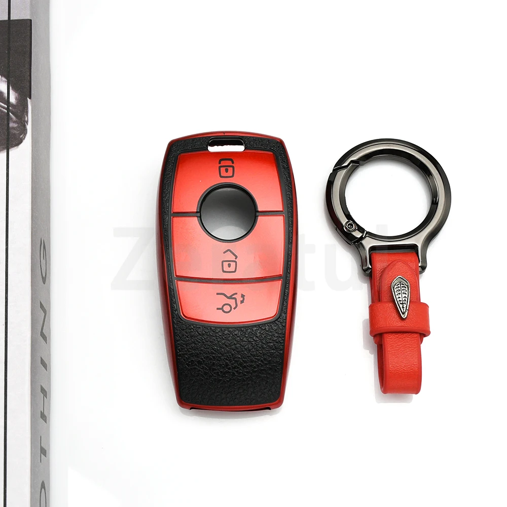 

Leather TPU Auto Shell Fob Holder with Keyring for Mercedes Benz GLE350 E260 E300L C260L C200L GLC GLB Car Key Case Cover