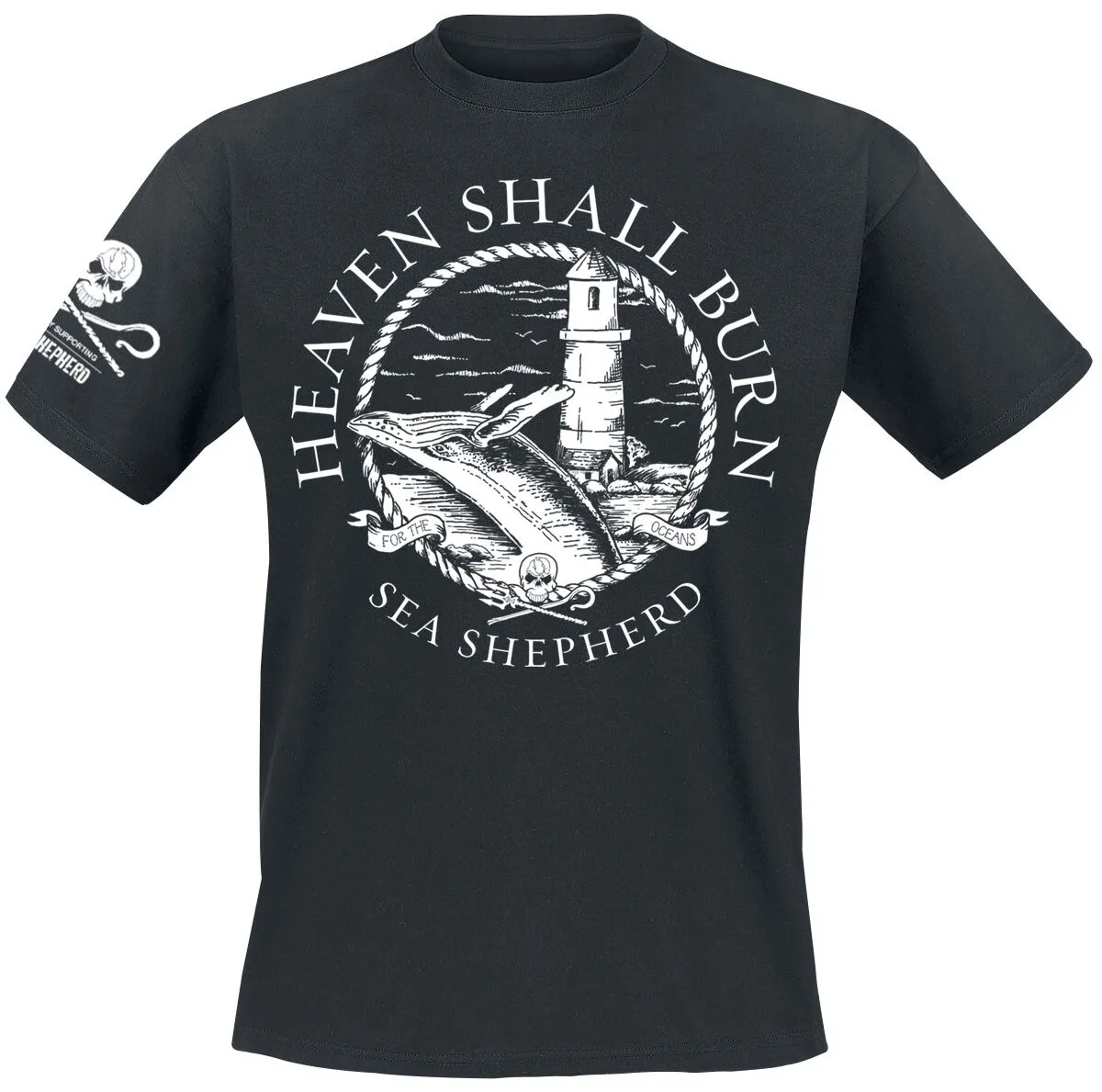 Heaven Shall Burn Sea Shepherd Tee, Melodic Death Metal T-Shirt with Whale Lighthouse Print & Lyrics, Band Fan Merch