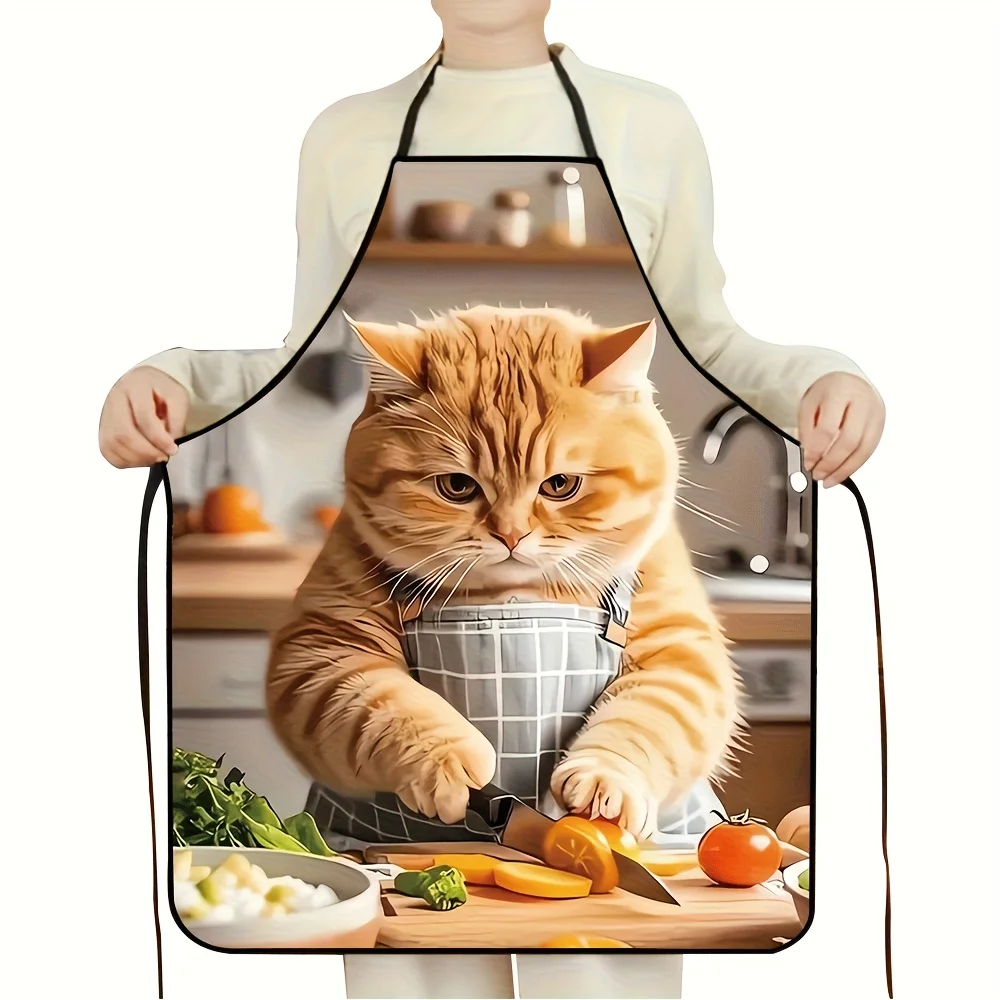 Unisex Kitchen Apron Cartoon Cooking Cat Print High-Quality for Cooking, Gardening, BBQ, Home Kitchen Holiday Party Gift Aprons