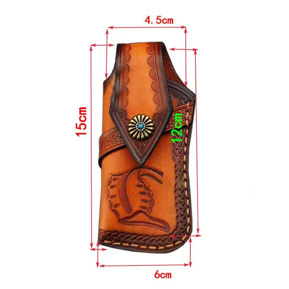 Brown Fold Knife Two Layer Cowhide Outdoor Carry Bag Flashlight Belt Loop Leather Sheath Pocket Hunt Holder