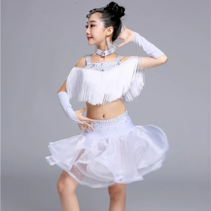 Vestidos de baile de salón con borlas, falda con flecos para niños, vestido de baile latino profesional para niñas, salsa cha samba tango