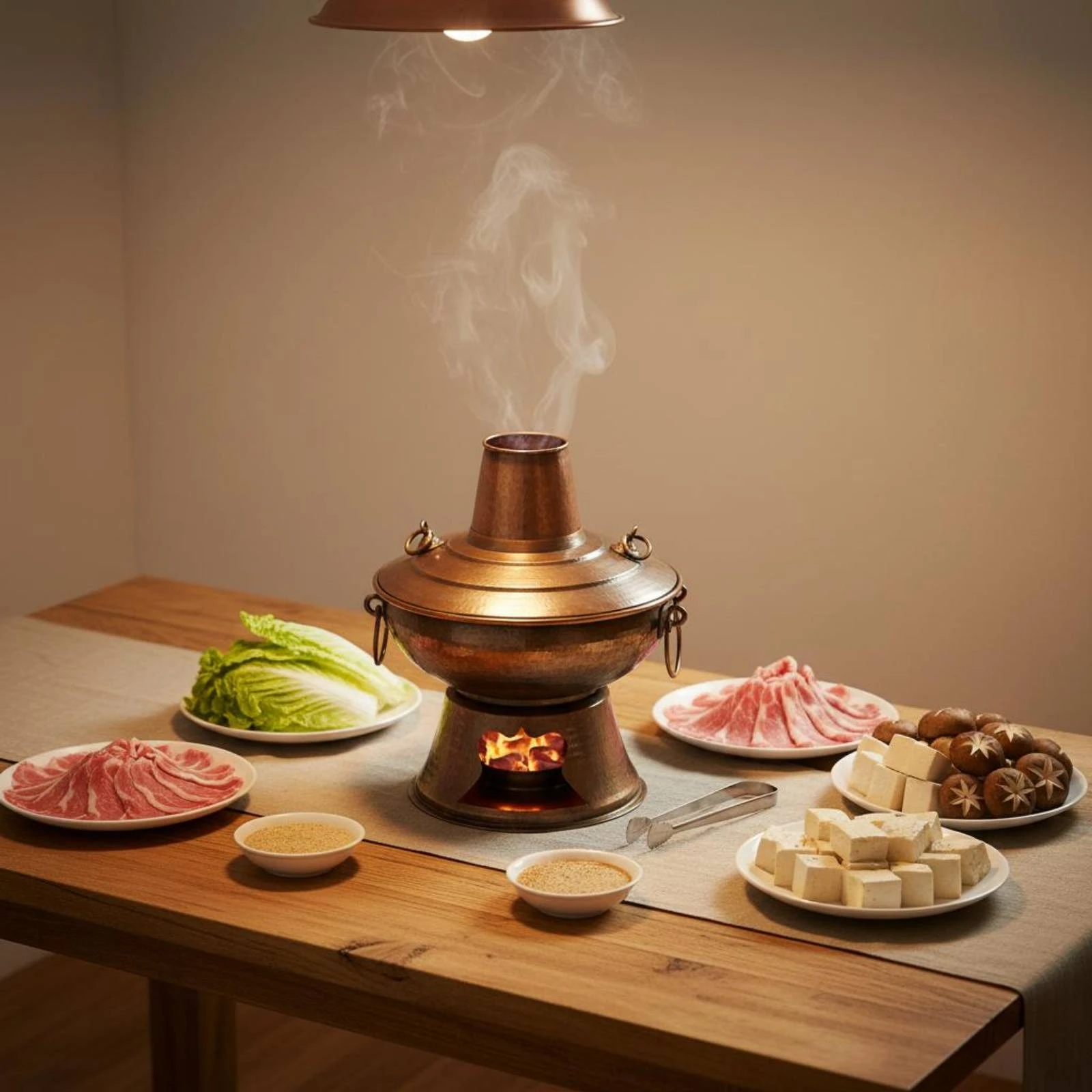 Traditional Beijing Hot Pot Chimney Top Charcoal Hot Pot Cooking Utensil Hammered Metal Cookware Handmade