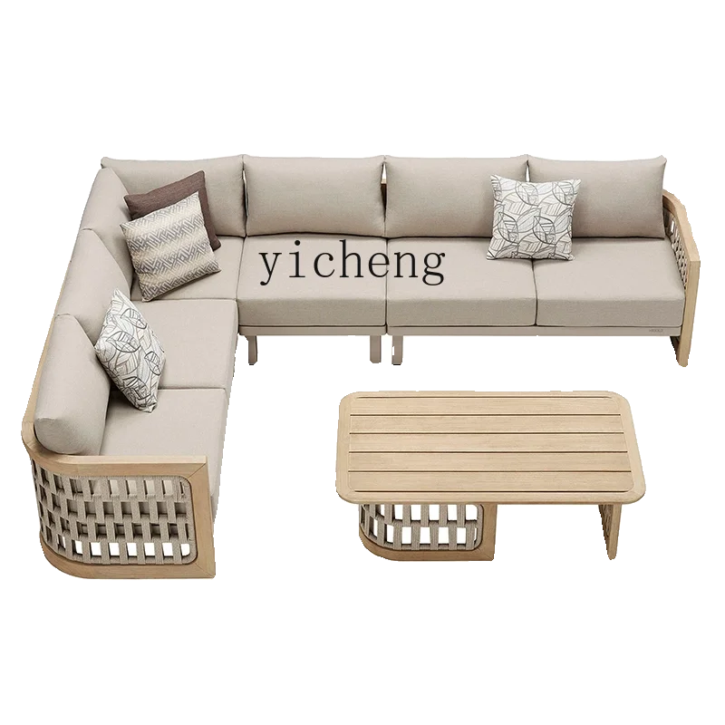 

ZF Outdoor Leisure Teak Sofa Combination Courtyard Balcony Villa Outdoor Rattan Recliner