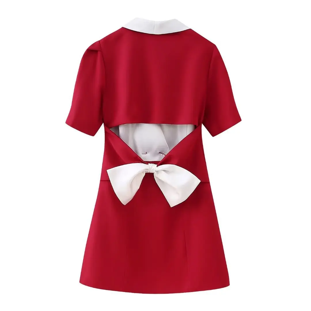 ملابس نسائية صيفية جديدة بتصميم فرنسي على الموضة فستان قصير مزين بفيونكة للنساء