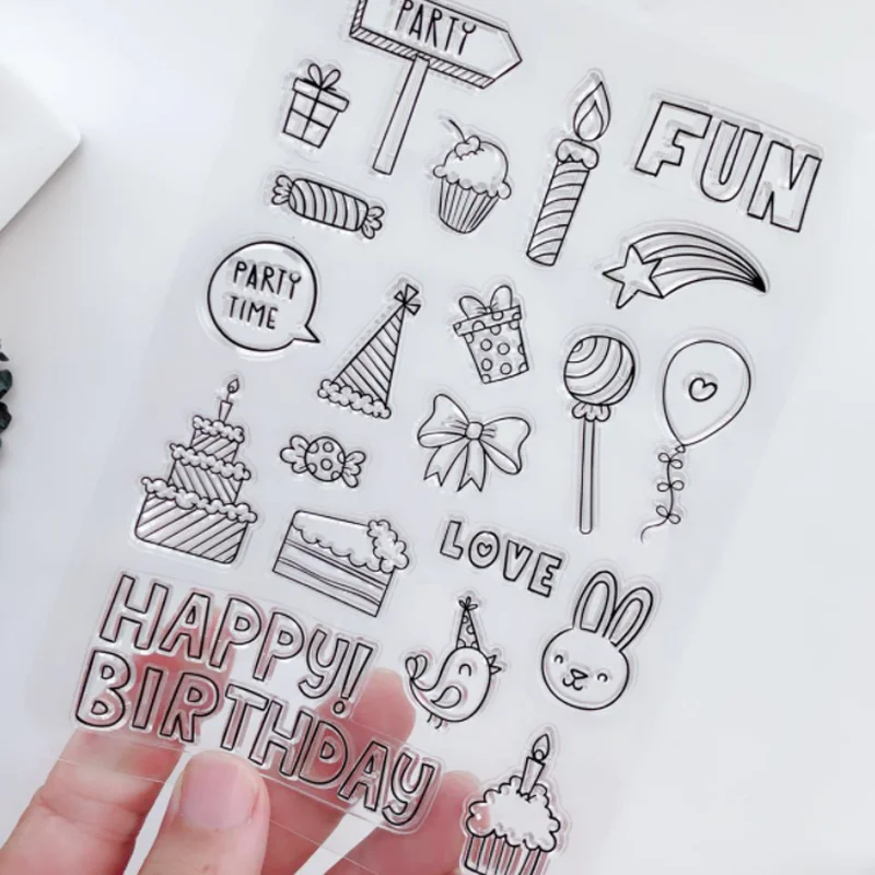 Birthday Party Transparent Silicone Finished Stamp DIY Scrapbook Rubber Coloring Embossed Diary Decor Template Reusable 11*16cm