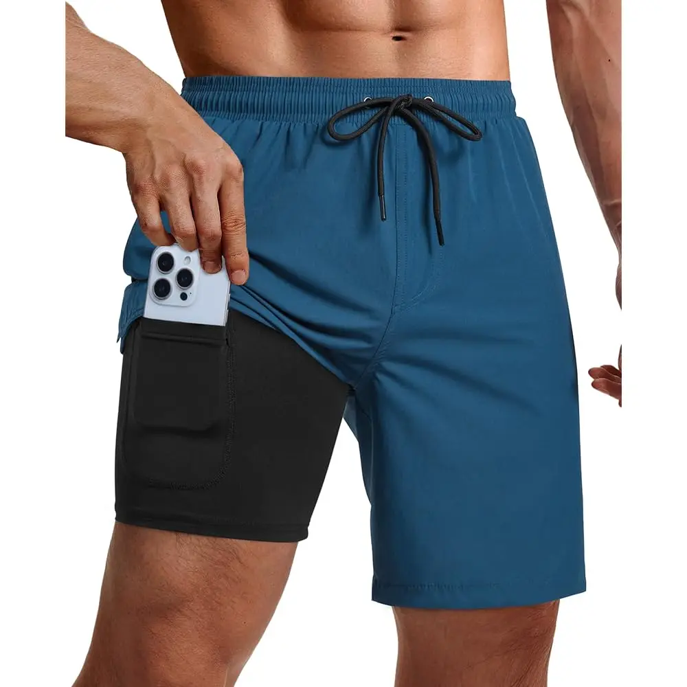 

9inch Mens Swim Trunks with Compression Liner Pockets Drawstring Quick Dry Stretch Lined Funny Beach Swimming Surf