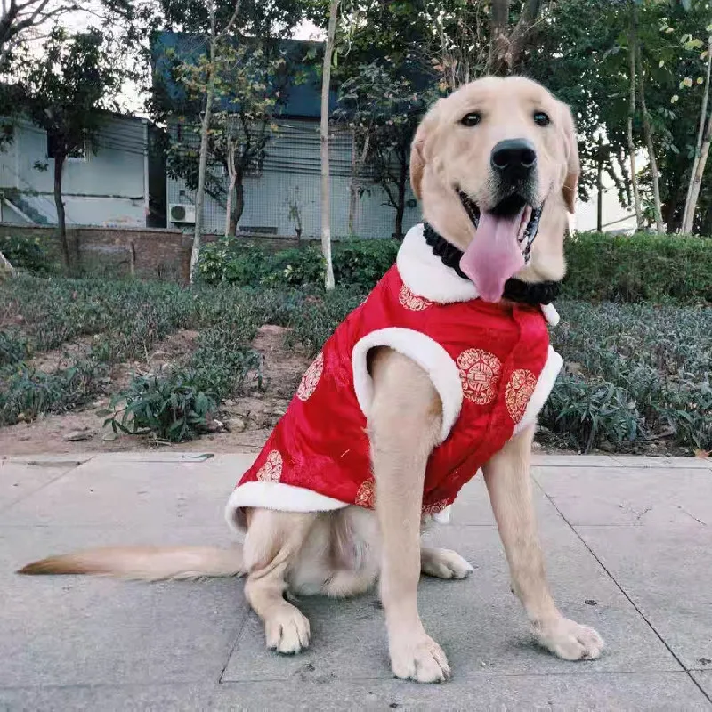 

New Year Dog Clothing Border Collie Samoyed Husky Labrador Golden Retriever Big Dog Clothes Tang Suit Cheongsam Pet apparel coat