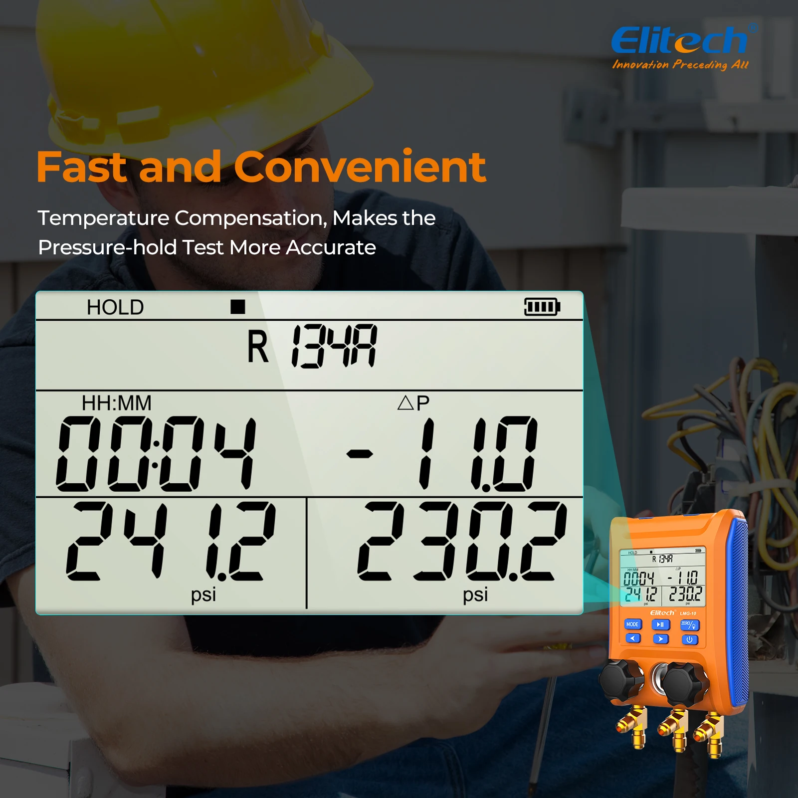Elitech LMG-10 manometro digitale HVAC manometro AC strumenti valvola a 2 vie con morsetti di temperatura