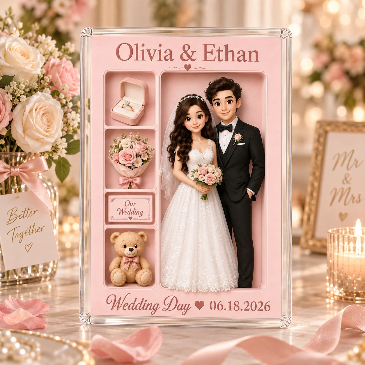 Custom Couple Portrait Acrylic Plaque Personalized Photo to Cartoon Wedding Keepsake Anniversary Gift for Bride Groom