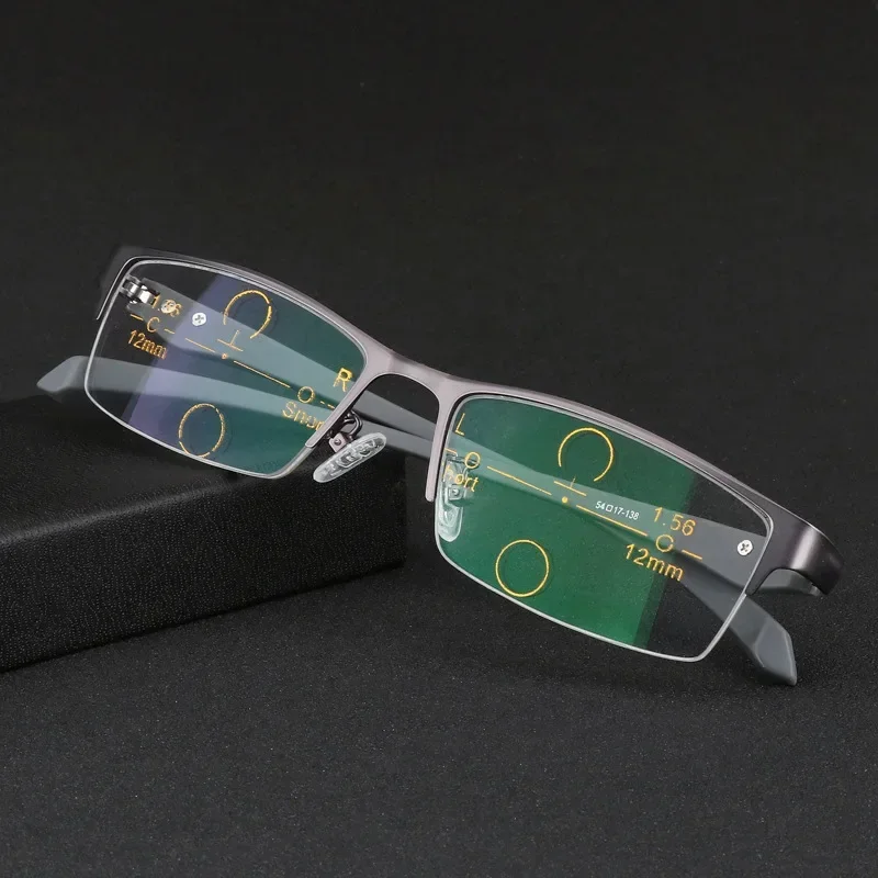 Progressive Multifokale Photochrome Lesebrille Anti-blau Licht Weit Anblick Gläser Männer Halb Rahmen Business Presbyopie Brille – Detail 10