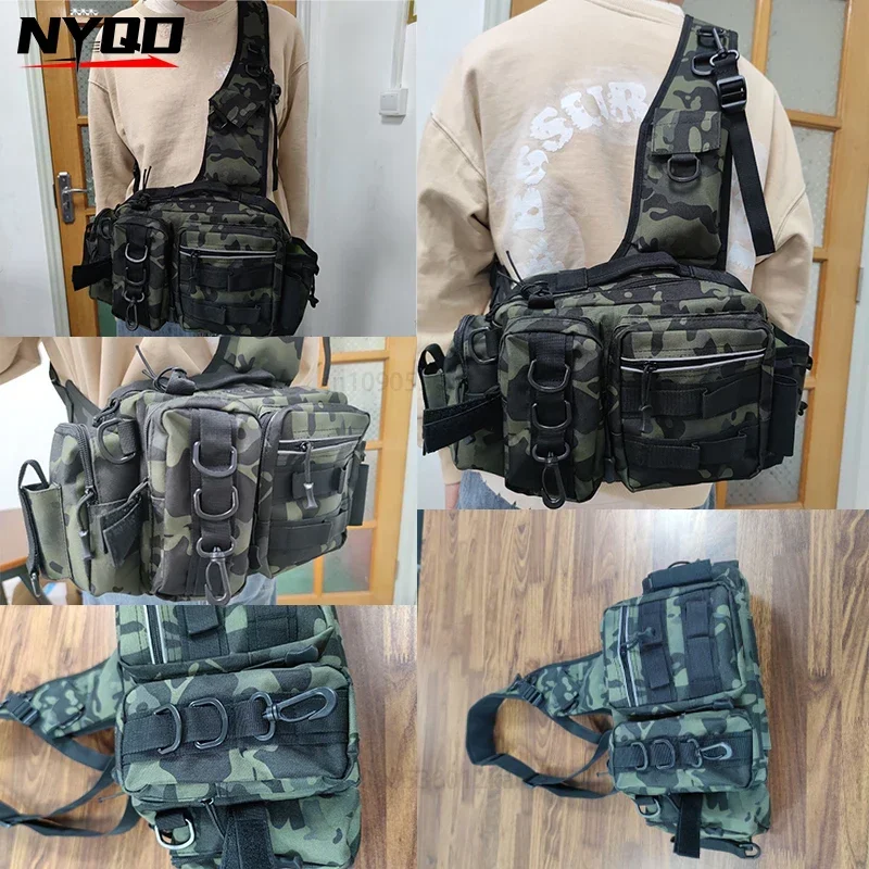 Riñonera cruzada para hombre, bolso de hombro de pesca individual con soporte para caña, bolsa de almacenamiento de equipo de pesca, mochila de moda para exteriores