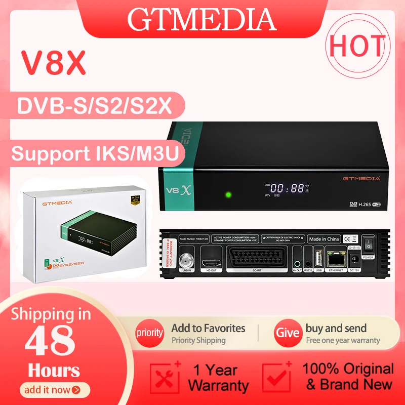 جهاز استقبال الأقمار الصناعية GTMEDIA V8X HD 1080P DVB-S/S2/S2X مدمج lacam H.265 يدعم SAT إلى Gtplayer CA أجهزة استقبال التلفزيون